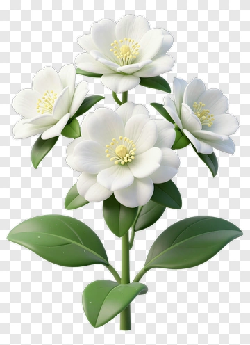 White Jasmine Blossoms With Green Leaves PNG