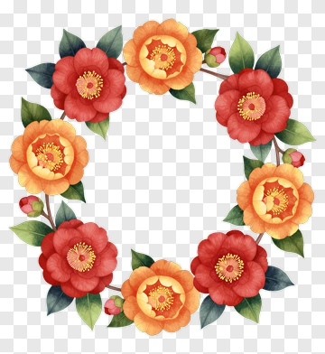 Vibrant Flower Wreath With Camellia Blossoms PNG
