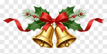 Golden Bells With Holly And Ribbon PNG