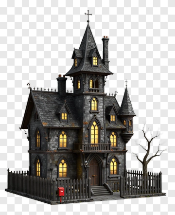 Haunted House With Lit Windows PNG