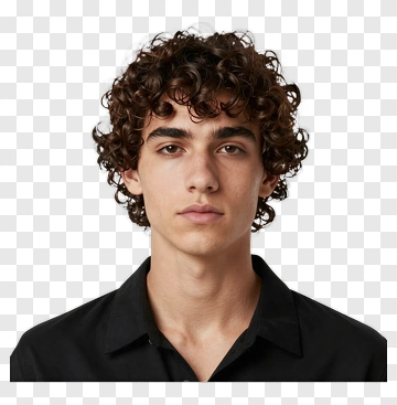 Young Man With Curly Hair In Black Shirt PNG