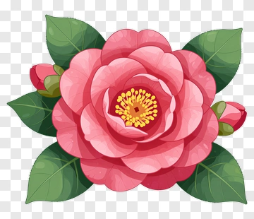 Pink Camellia Blossom With Green Leaves PNG