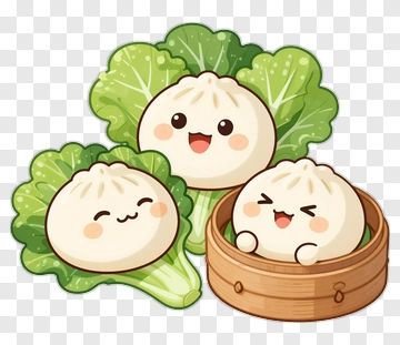 Three Cute Baozi With Vegetables PNG
