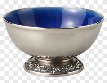 Elegant Silver Bowl With Blue Interior PNG