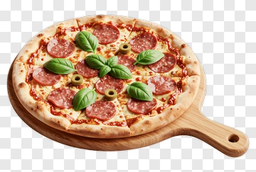 Pepperoni Pizza With Basil And Olives PNG