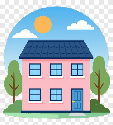 Pink House With Blue Roof PNG