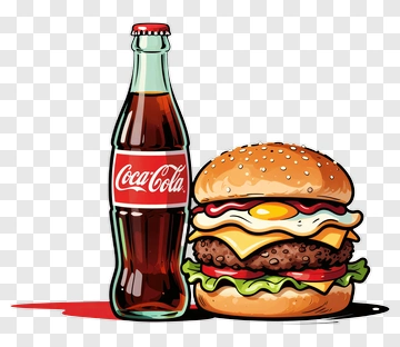 Hamburger And Coca-Cola Bottle PNG