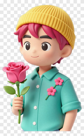 Boy Holding A Pink Rose PNG