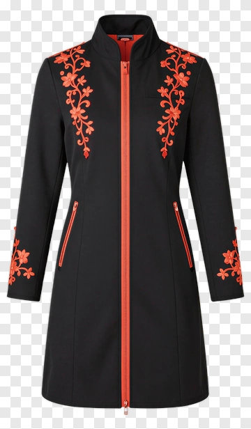 Black Coat With Red Embroidery PNG