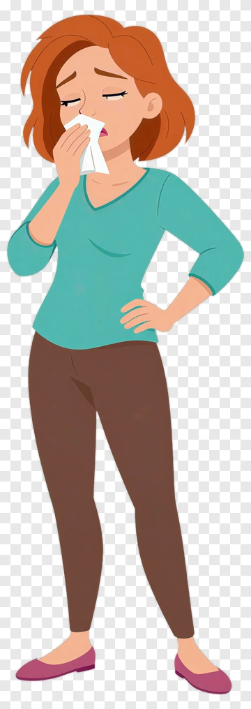 Sick Woman Blowing Nose PNG