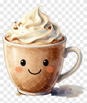 Smiling Coffee Cup With Whipped Cream PNG