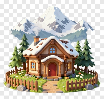 Cozy Log Cabin With Snowy Roof And Pine Trees PNG