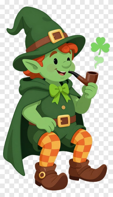Leprechaun With Pipe And Clover PNG