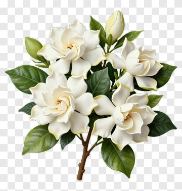Gardenia Flower With Leaves And Bud PNG