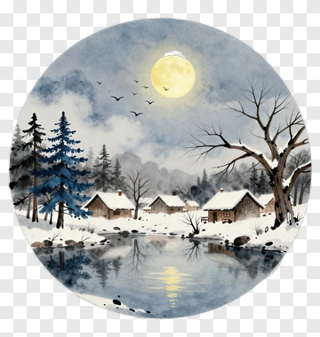 Winter Village Under Moonlight PNG