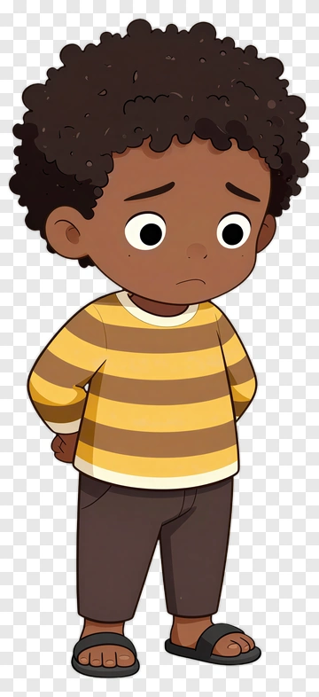 Sad Cartoon Boy In Striped Shirt PNG