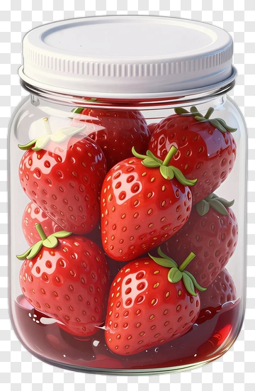 Fresh Strawberries In Glass Jar PNG
