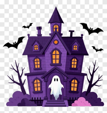 Haunted House With Ghost And Bats PNG
