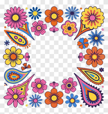 Colorful Floral And Paisley Border Design PNG