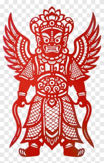 Red Paper Cut Guardian Deity PNG