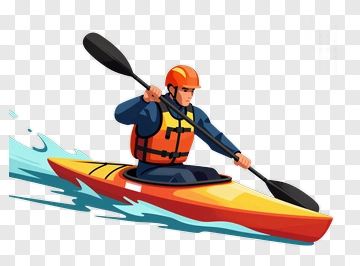 Kayaker Paddling In A Red And Yellow Kayak PNG